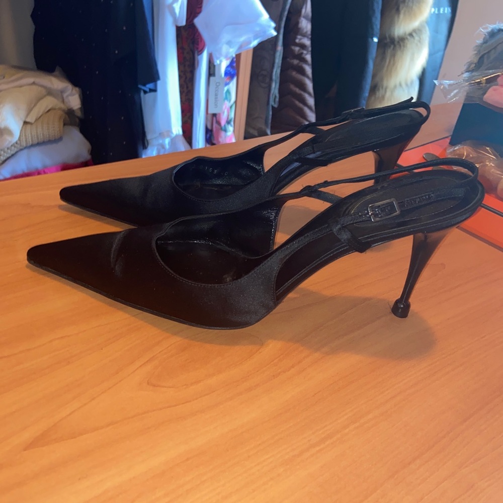 Sergio Rossi Silk Pointed Toe Slingback Pumps